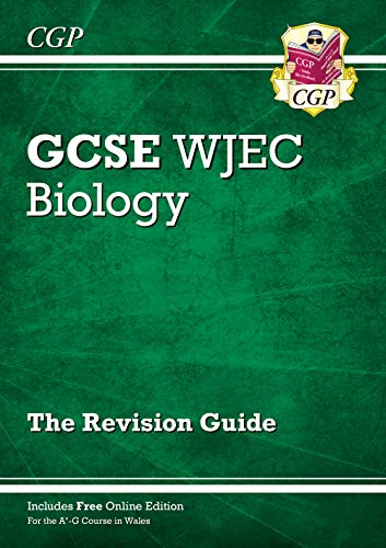 Green GCSE Biology revision guide with “WJEC” and CGP logo.