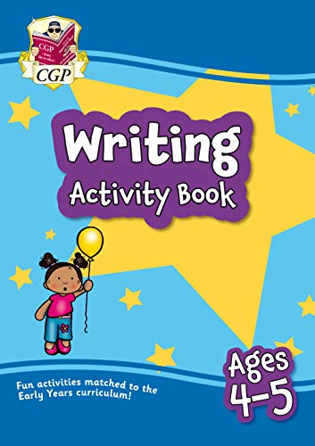 CGP Writing Activity Book for ages 4-5 with a yellow star and cartoon child.