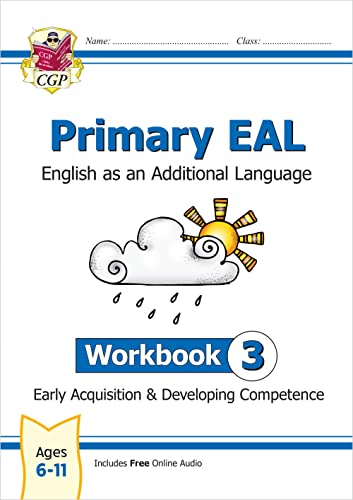 Primary EAL Workbook 3 for ages 6-11 with a cloud and sun illustration.