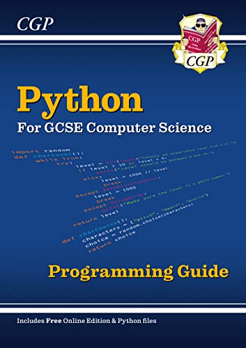 CGP Python for GCSE Computer Science revision guide cover with blue background and code.