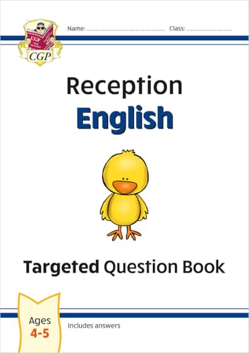 Front cover of a CGP Reception English Targeted Question Book featuring a yellow chick.