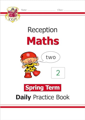 Reception Maths practice book cover with a cartoon character and “Spring Term”.