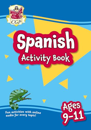 Cover of Spanish Activity Book for Ages 9-11 featuring a green chameleon.