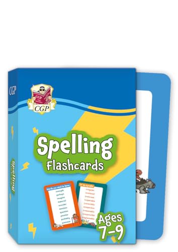 Blue box of spelling flashcards for children ages 7-9.