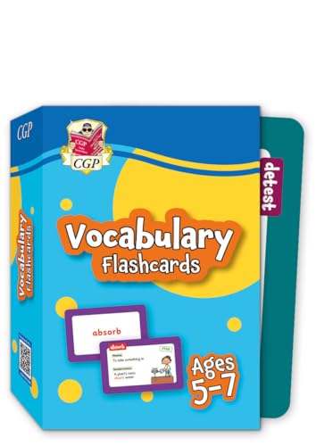 Blue box of vocabulary flashcards for children ages 5-7.