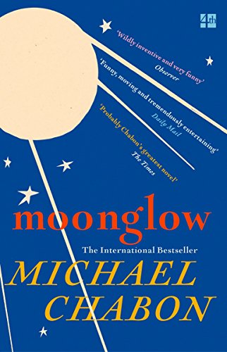 Book cover for “Moonglow” by Michael Chabon, with a large moon illustration.