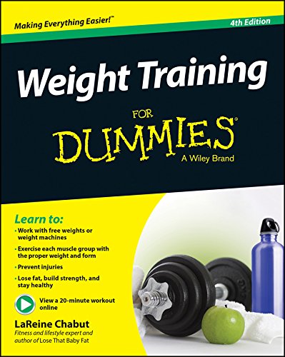 Book cover: "Weight Training For Dummies," 4th edition, with weights.