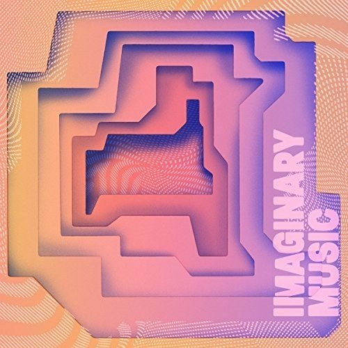Abstract layered geometric shapes in gradient pink and blue with the text Imaginary Music.
