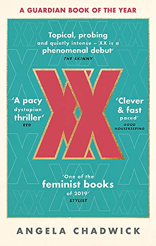 Book cover for XX by Angela Chadwick featuring large pink letters on teal background.