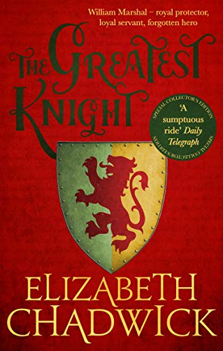 Book cover: red and green shield with a red lion, title “The Greatest Knight”.