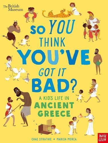 Book cover depicting colorful illustrations of children and daily life in Ancient Greece.