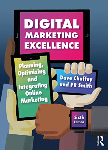 Book cover with title “Digital Marketing Excellence” and hands holding devices.