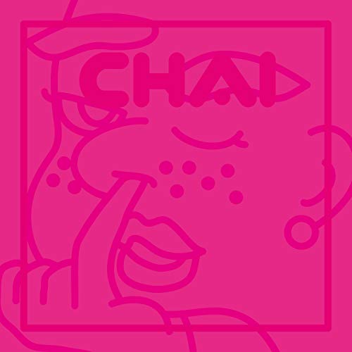 Hot pink square album cover featuring a line art illustration of a face.