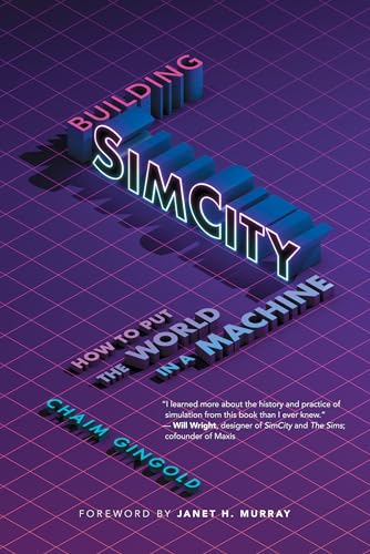 Book cover: "Building SimCity" with blue 3D text on a purple grid background.