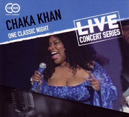 Chaka Khan singing into a microphone on album cover.