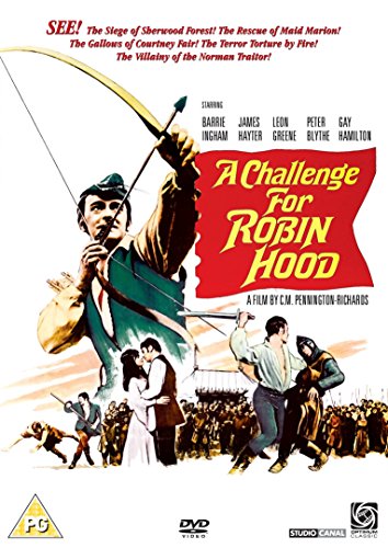Robin Hood aiming an arrow, DVD cover for "A Challenge For Robin Hood".