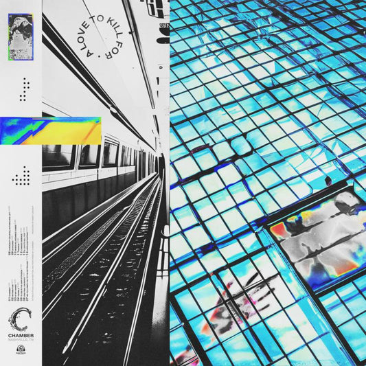 Vinyl album cover for "Chamber" with abstract geometric and train imagery.