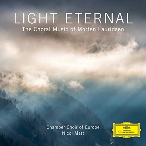 CD cover featuring misty mountains under a bright sky with text Light Eternal.