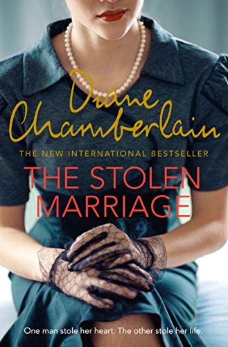 Book cover: woman in gloves, pearls, with title "The Stolen Marriage".
