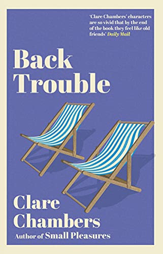 Book cover: "Back Trouble" with two blue and white deck chairs.