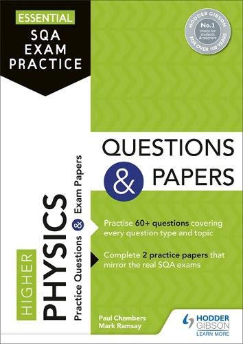 Green textbook cover with "Essential SQA Exam Practice: Higher Physics" text.