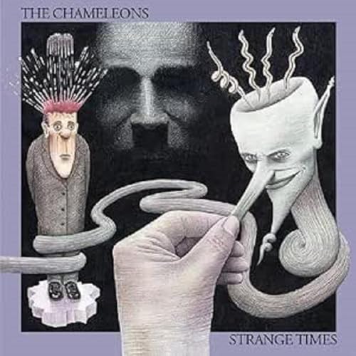 Album cover for The Chameleons’ “Strange Times” featuring surreal figures.