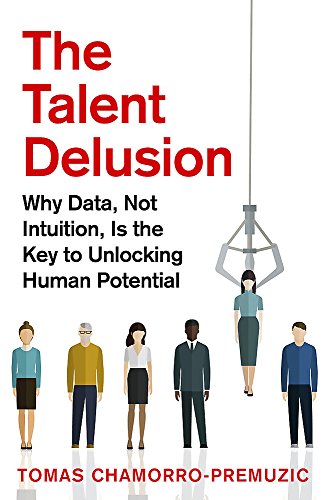 Book cover: “The Talent Delusion” with illustration of people and a claw.