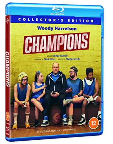 “Champions” Blu-ray cover featuring Woody Harrelson with a basketball team.