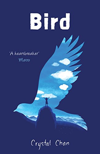 Book cover: blue bird shape with a small figure on a hill.