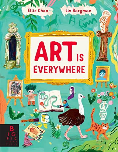 Book cover with colorful illustrations of art and animals.