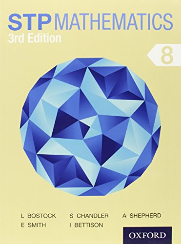 Textbook cover: "STP Mathematics 8" with a blue geometric design.
