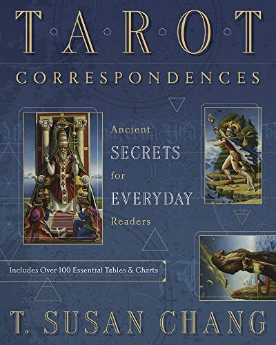Book cover for Tarot Correspondences by T. Susan Chang featuring three tarot card illustrations.