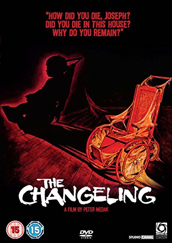 DVD cover for "The Changeling" featuring a child and antique baby carriage.