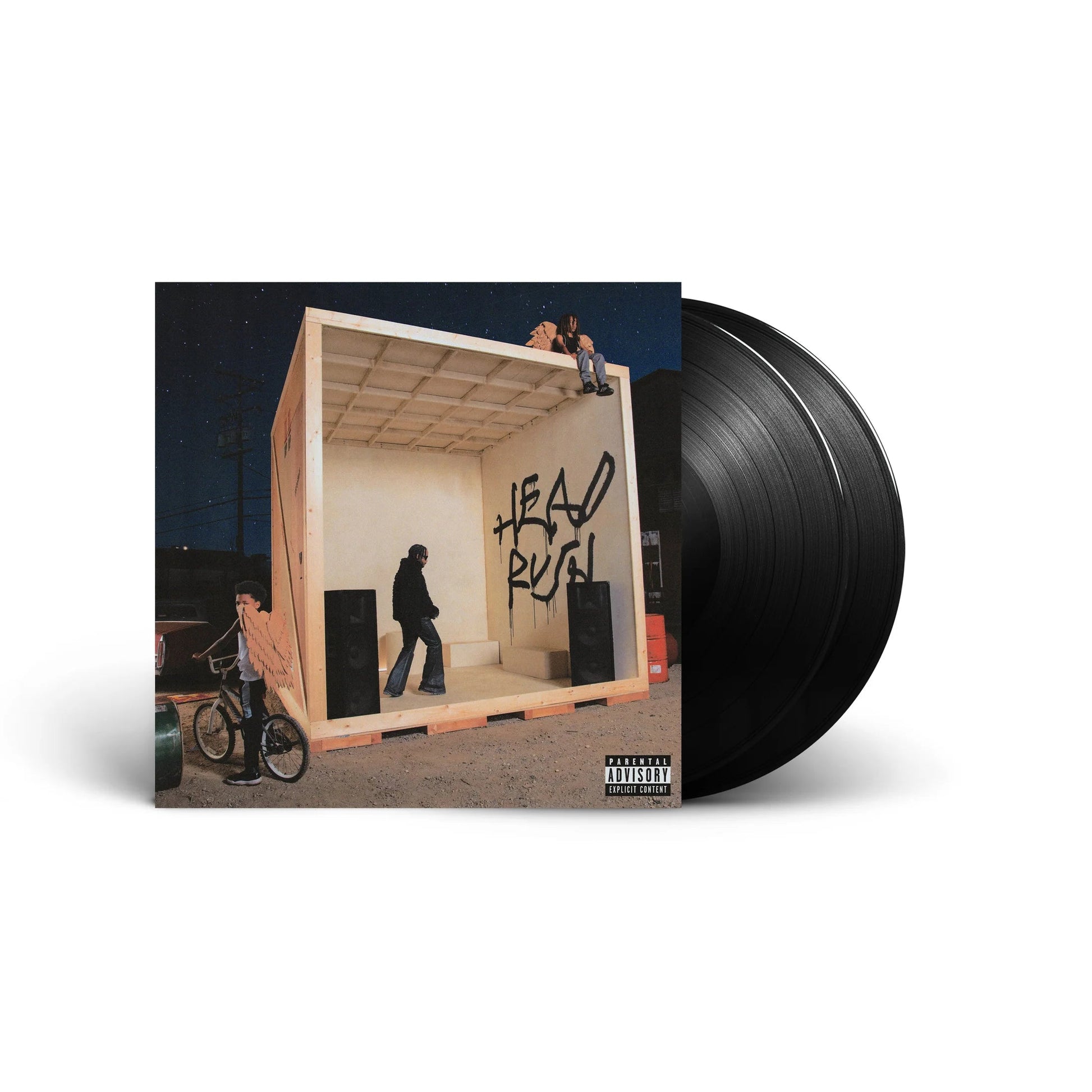 Vinyl record of Channel Tres' "Head Rush" album cover with figures.