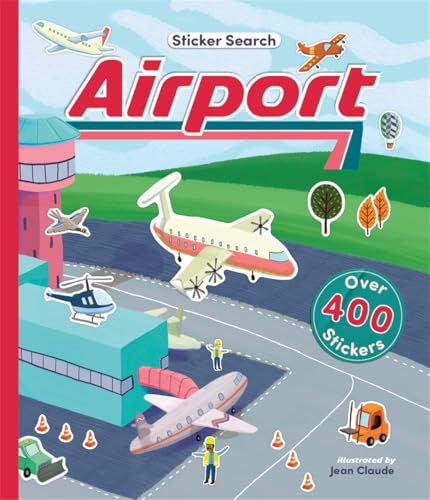 Colorful sticker book with airport themed images and scenes for children to search.