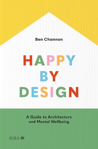 Book cover: "Happy by Design" with a house-shaped yellow and white design.