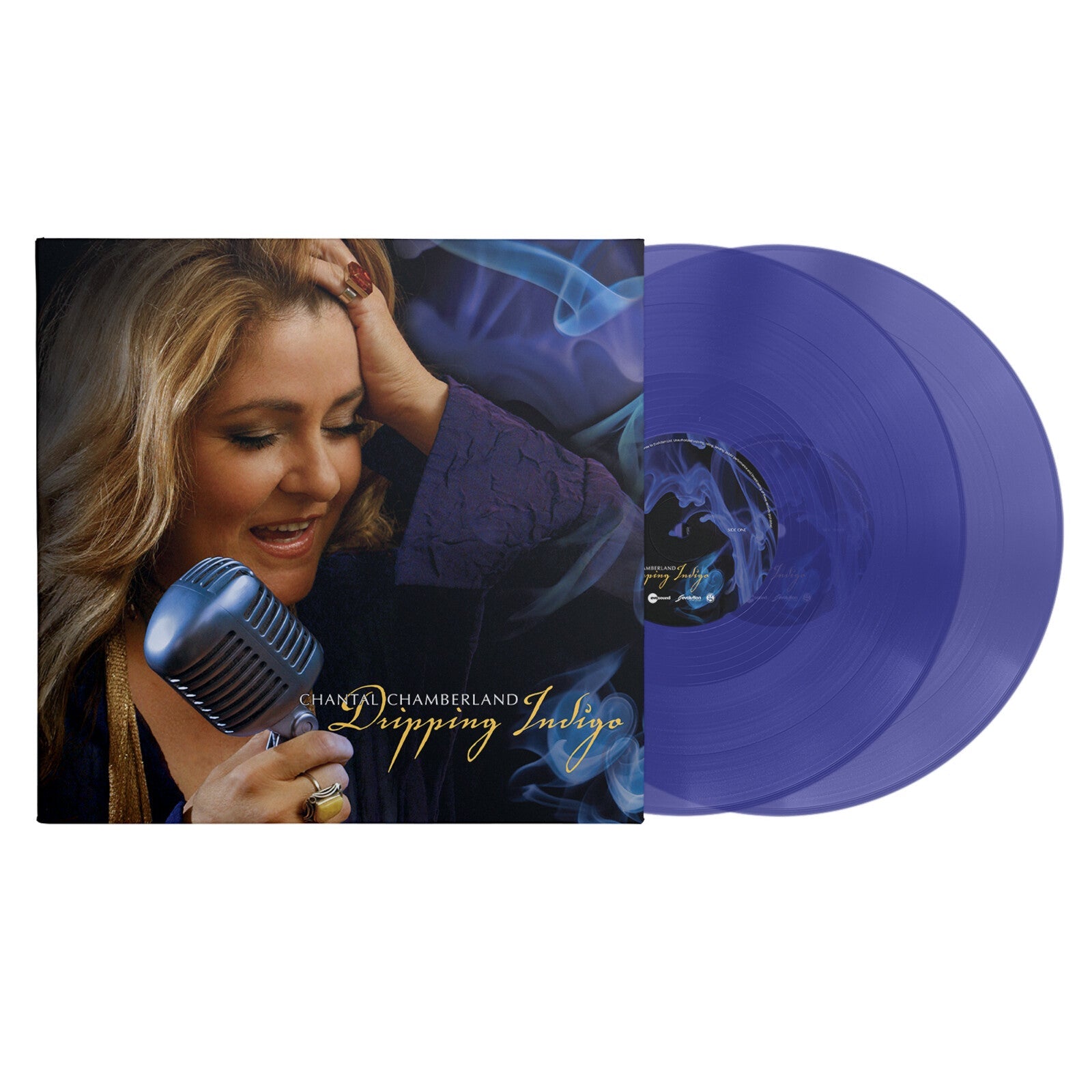 Vinyl record of Chantal Chamberland’s “Dripping Indigo” with a portrait.