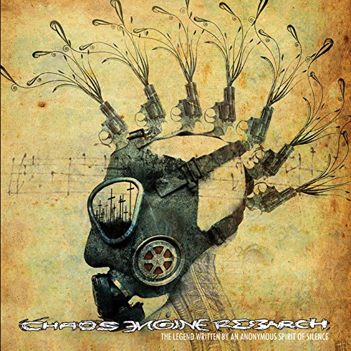 CD cover: gas mask face with guns sprouting from head, distressed texture.