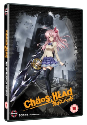 DVD cover for “Chaos Head” anime, featuring a girl and futuristic vehicle.