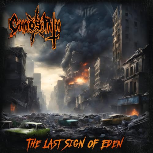 Album cover: post-apocalyptic city scene with band logo and title.