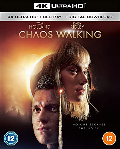 Chaos Walking Blu-ray cover featuring Tom Holland and Daisy Ridley.