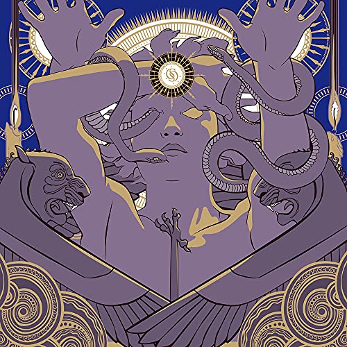 Purple illustration of a face with tentacles and symbolic imagery.