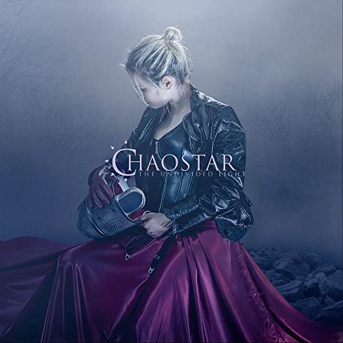Woman in dark clothing holding a helmet, album cover art.