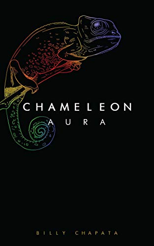 Book cover featuring a colorful chameleon illustration and title "Chameleon Aura".