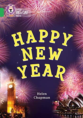 Book cover: "Happy New Year" with fireworks, Big Ben, and the Sydney Opera House.