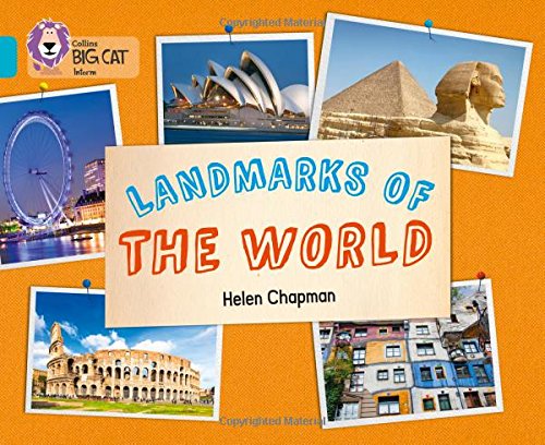 Book cover featuring world landmarks: Sydney Opera House, pyramids, and more.