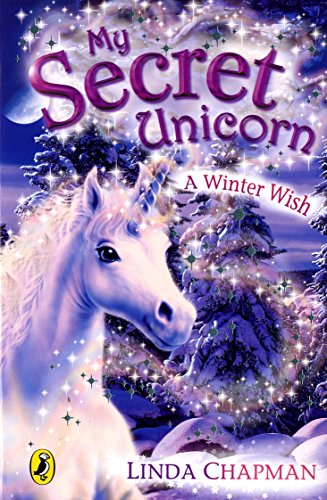 Book cover featuring a white unicorn in a snowy forest scene.