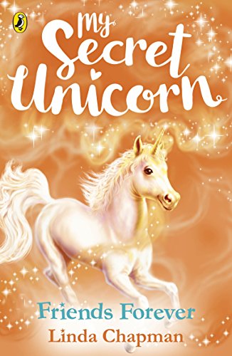 Book cover: white unicorn with flowing mane on orange background.