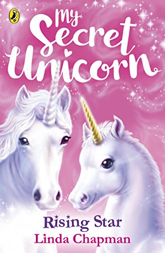 Book cover featuring two white unicorns with golden horns, titled "My Secret Unicorn.