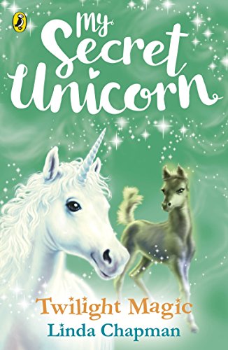 Book cover featuring a white unicorn and a smaller, shadowy foal.